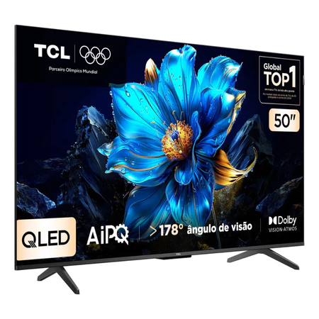 Smart TV TCL 50p7k preta com tela 4K QLED