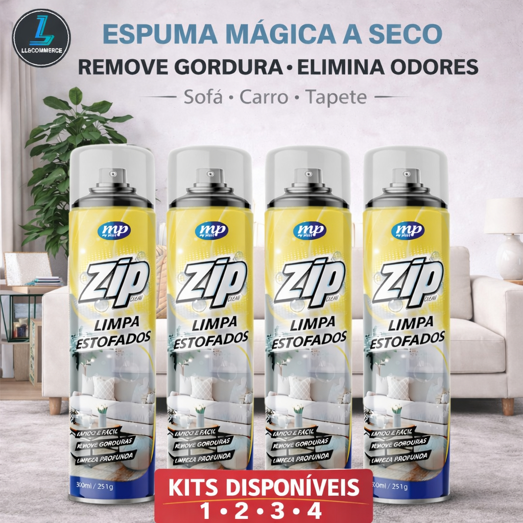 Kit até 4 Zip Clean 300ml Limpa Estofados | Espuma a Seco | Remove ...