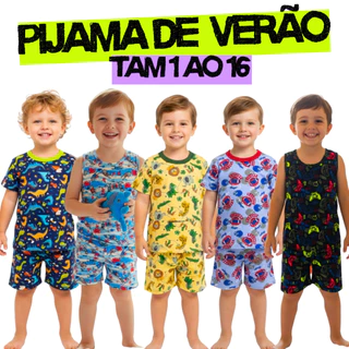 Kit 8 Peças Pijama Infantil Menino Verão| 4 Camiseta 4 Short Masculino| Algodão| Infantis  1 ao 16 em Oferta na Shopee