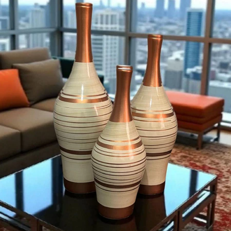 TRIO VASO GARRAFA DECORATIVA CERÂMICA ENFEITE SALA CASA KIT CONJUNTO RACK NICHO APARADOR