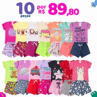 Kit 10 Peças Roupas Infantil Menina Sortido Verão - 5 Camisetas + 5 Shorts - Criança Feminina em Oferta na Shopee