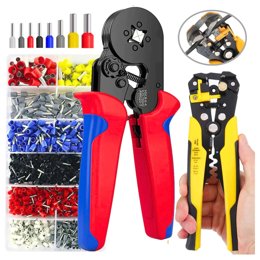 Kit Alicate Crimpar Descascador 1200 Terminais Ilhós Tubular