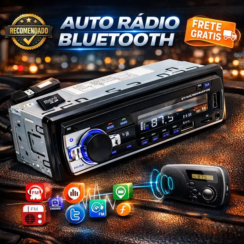 Aparelho De Som Automotivo Bluetooth Radio de Carro Usb Sd Mp3 com controle
