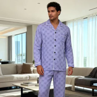 Pijama Masculino Manga Longa Malha de Alta Qualidade Não Desbota Conjunto Estampado Conforto Absoluto Home Office em Oferta na Shopee