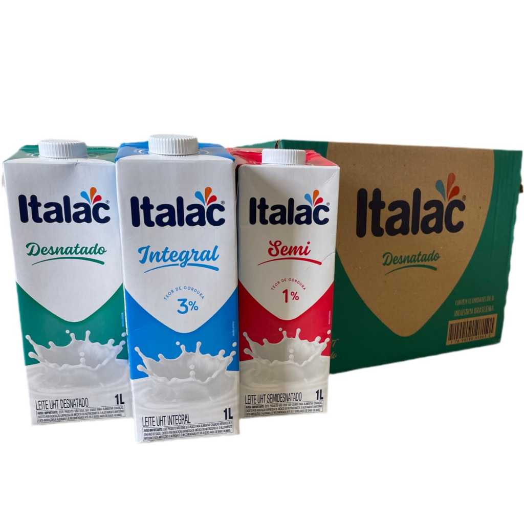 Caixa de Leite Italac 12 litros integral semi ou desnatado leite uht ...