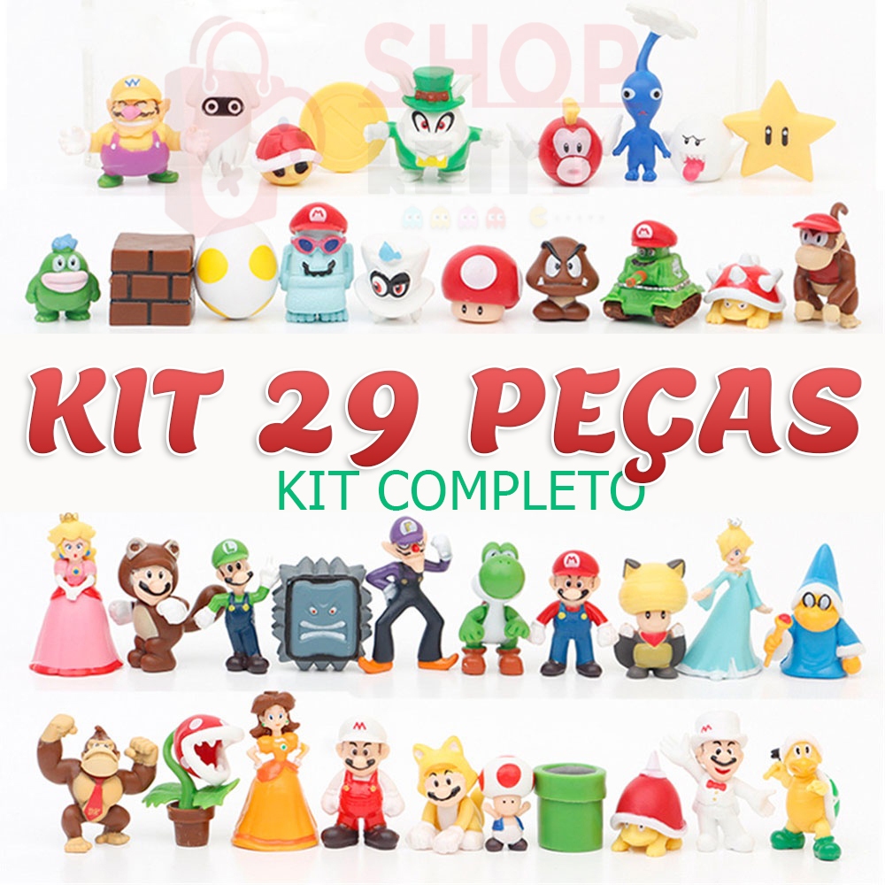 Kit Completo de 29 Bonecos Novos  Super Mario Bros Miniatura Mario Colecionáveis em Oferta na Shopee