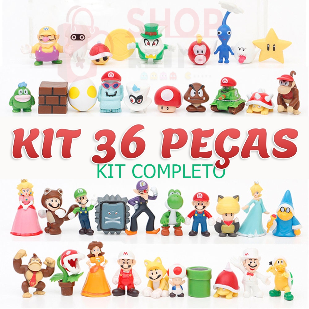 Kit Completo de 36 Bonecos Novos  Super Mario Bros Miniatura Mario Colecionáveis em Oferta na Shopee
