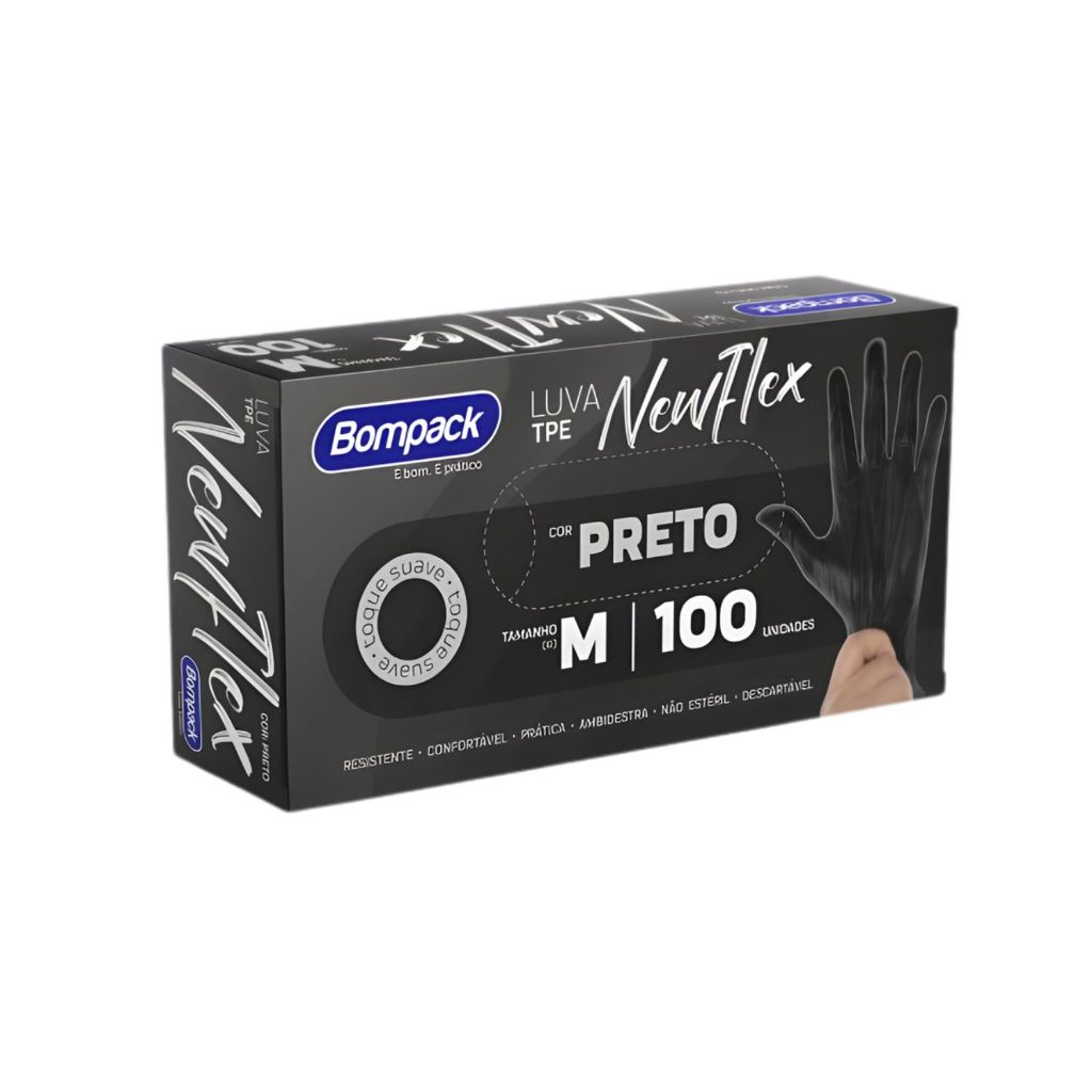 Luva Vinilflex Preta Sem Pó Bompack P M ou G