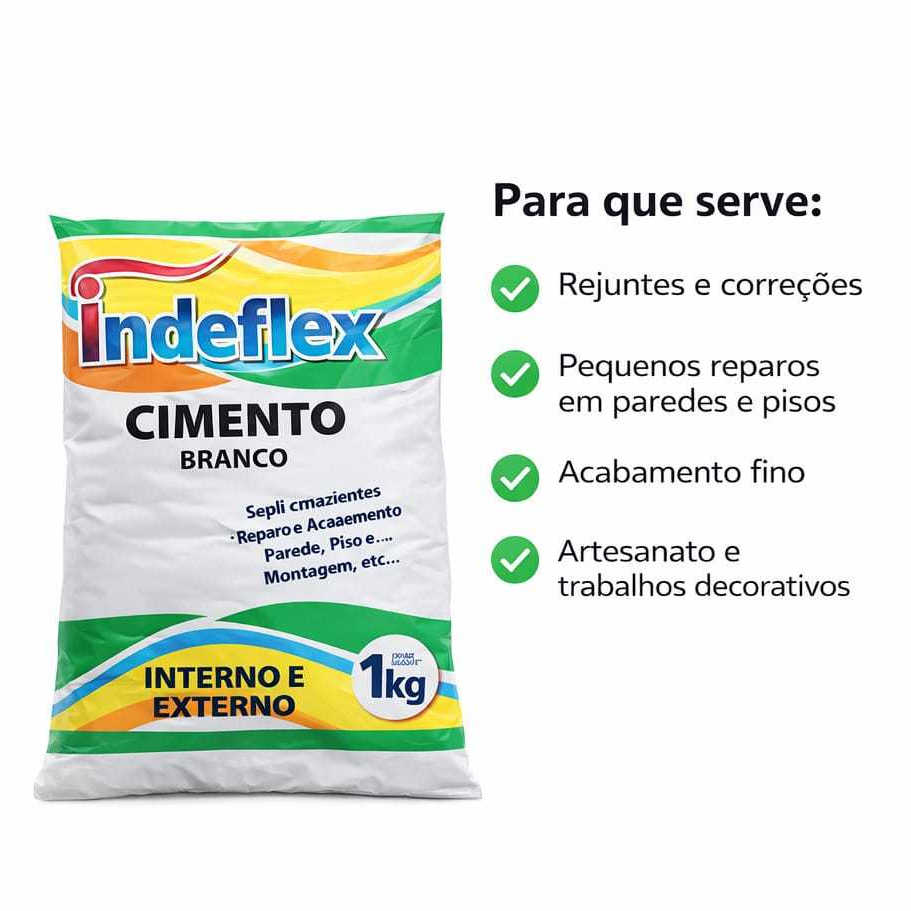 Cimento Branco Indeflex 1kg – Acabamento Fino para Rejunte, Artesanato ...