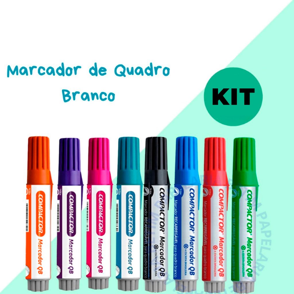 Kit 8 ou 4 Marcadores Para Quadro Branco QB Recarregável 8 Cores ...