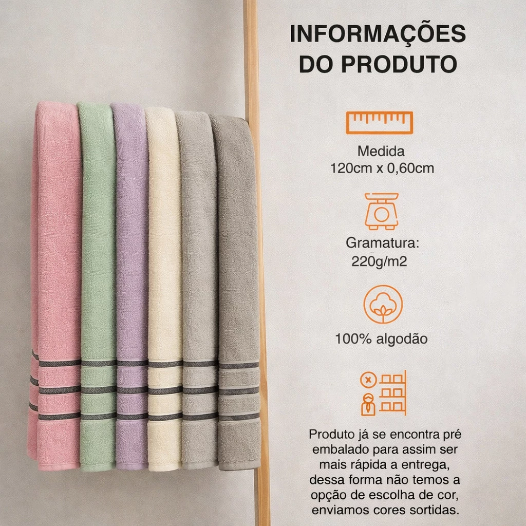 Kit 05 Toalhas de Banho Banhão Macia Gigante Grossa Felpuda Algodão Fofa