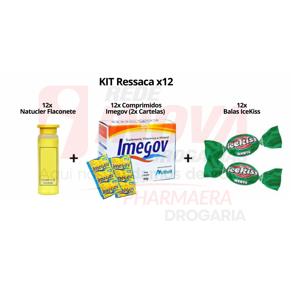 Kit Ressaca 12 Flaconetes + 2 Cartelas Imegov + 12 Balas IceKiss ...