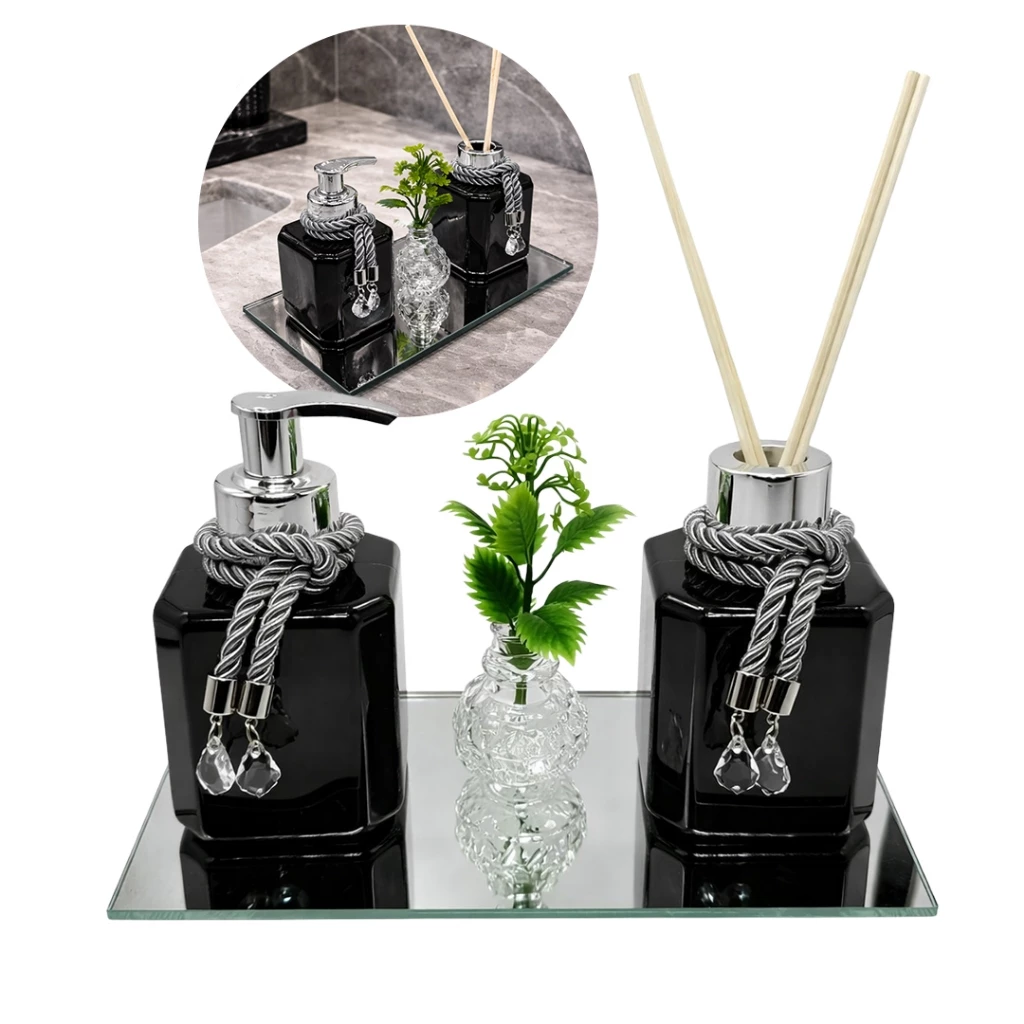 Kit Lavabo PREMIUM Pet Cubo Saboneteira e Aromatizador com Bandeja e Vaso