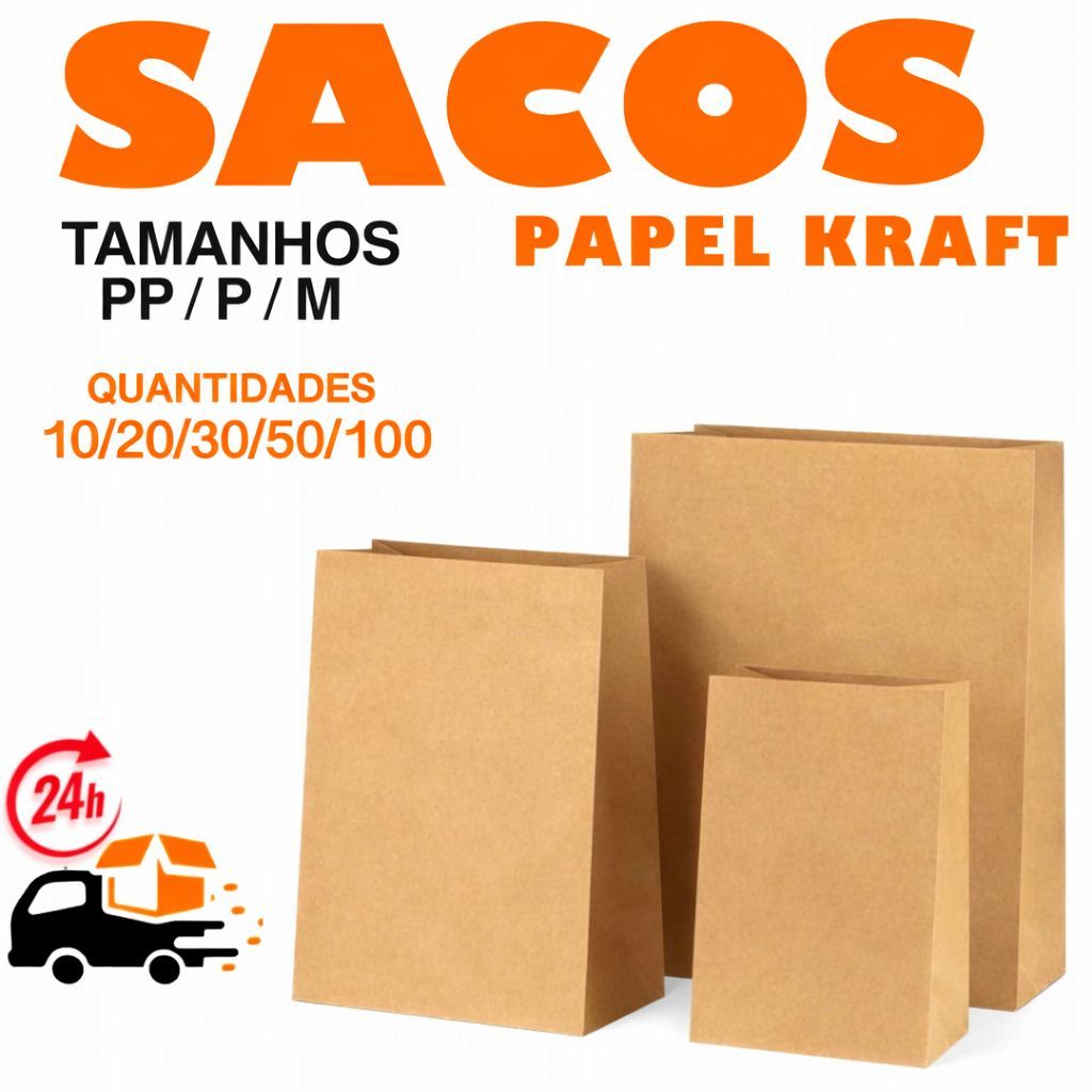 Saco de Papel Kraft Natural Pp/P/M/G Embalagem Delivery Saqu