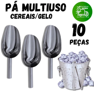 Jogo Com 10 / 5 ou 2 Pá Pegador Para Cereais Ração Gelo Em Aço Inox Cozinha Multiuso