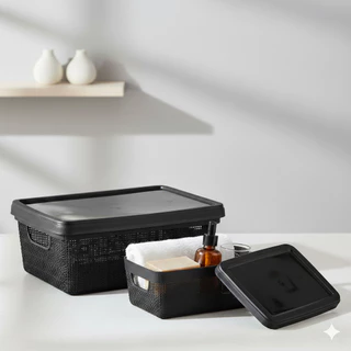 Kit 2 Organizadores com Tampa 1,8L + 5L Plástico Textura Juta Caixa Jaguar Para Guardar e Organizar Ambientes em Oferta na Shopee