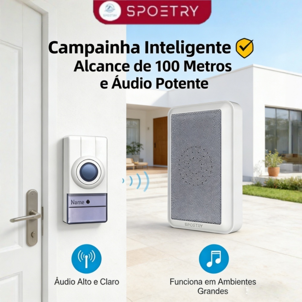 Campainha Inteligente Sem Fio Antifurto e à Prova d'Água para ...