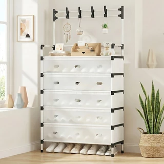 Organizador de Sapatos Multifuncional com Ganchos, 4/6 Camadas, 9-20 Pares, Plástico Antidust.