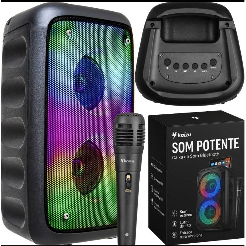 super Caixa de som potente amplificada 100w com microfone,tws,leds ...