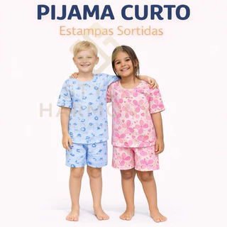 Kit até 03 Pijama Infantil Unissex 100% Algodão 02 ao 10 Short e Manga Curta Estampas Divertidas em Oferta na Shopee