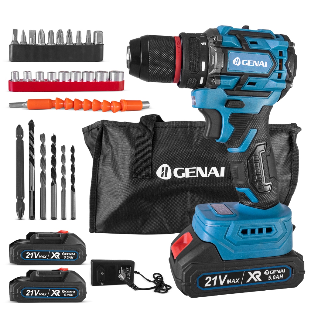 Brushless Parafusadeira Furadeira 21V 2 Baterias Com Maleta