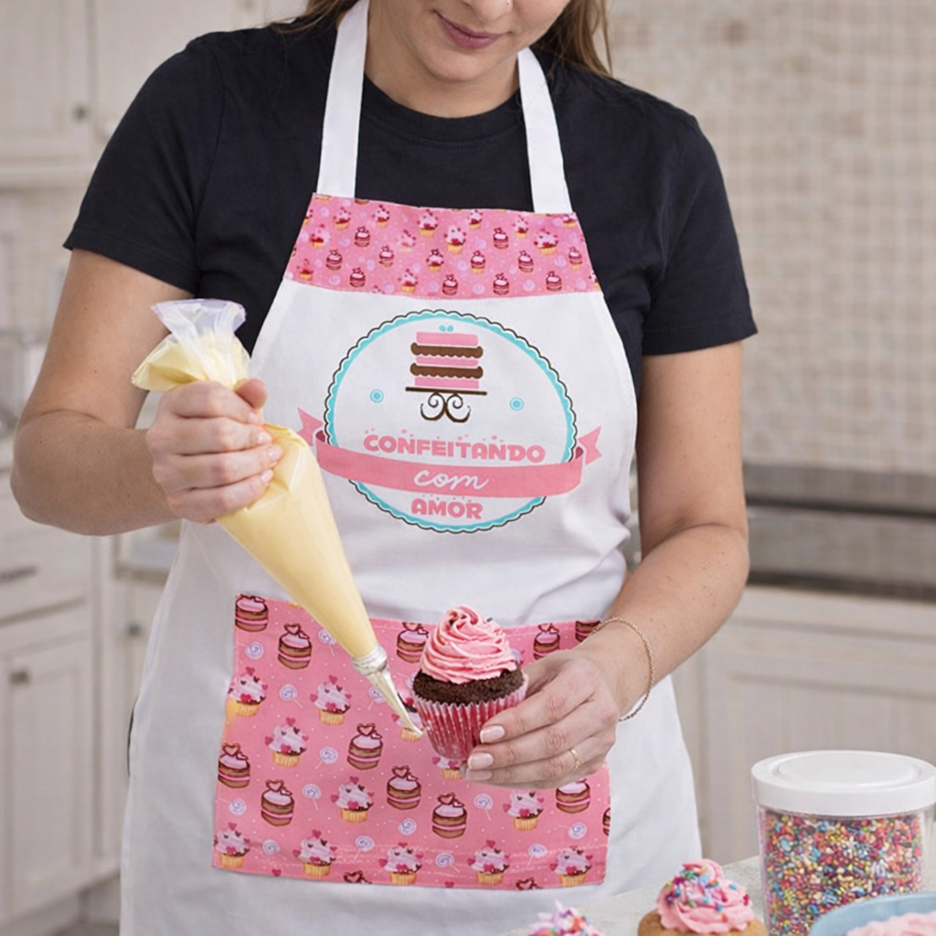 Kit Avental E Touca Confeitando Com Amor Envio Rápido