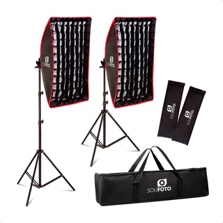 Kit de Iluminação Profissional Duplo Chicago para Controle de Luz com Softbox Grid Tripé e Bolsa
