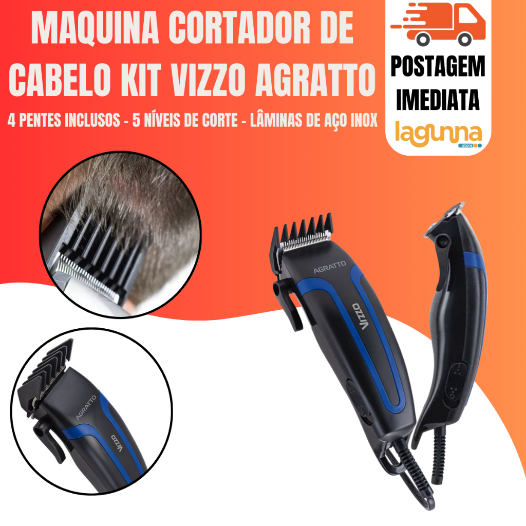 Maquina De Cortar Cabelos Kit Vizzo Agratto Cor Preto Preto 127v ...
