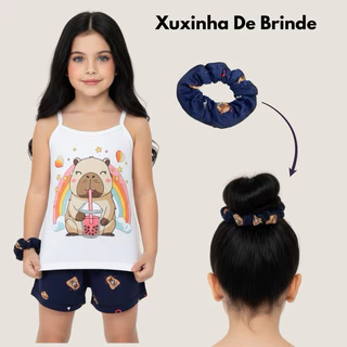Pijama Feminino Infantil Suede Macio Confortável Blusa De Alcinha E Shorts Estampa Capivara em Oferta na Shopee