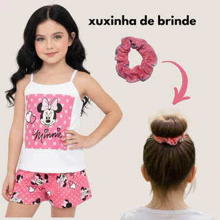 Pijama Infantil Minnie Rosa Feminino Conjunto Alcinha e Short com Mimo em Oferta na Shopee