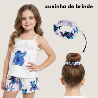 Pijama Infantil Stitch Azul Feminino Tecido Suede Mimo em Oferta na Shopee