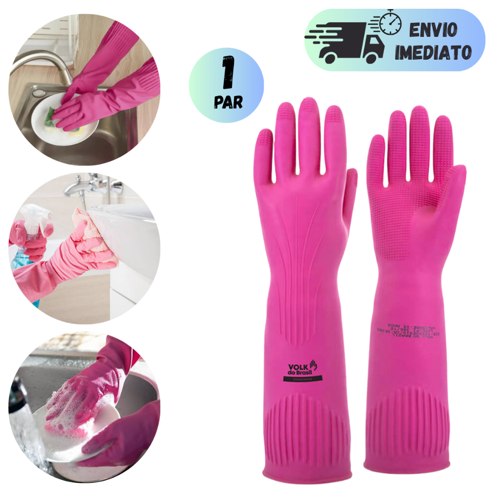 LUVA DE LATEX RANHURADA ROSA MULTIUSO VOLK IMPERMEAVEL ANTIDERRAPANTE ...