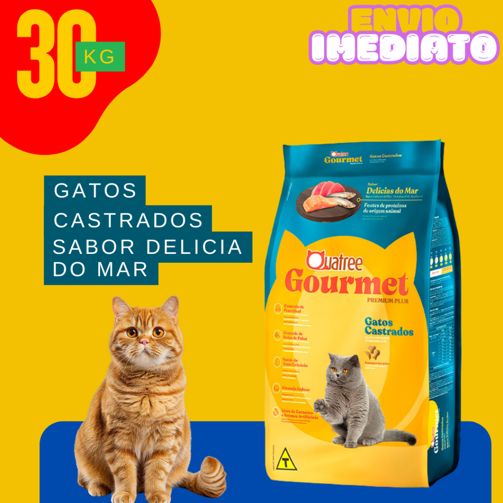 Ração Gato Castrado Delicias do Mar 10/20/30KG Sem Corantes Artificiais ...