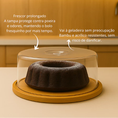 Boleira bambu com cúpula acrílica versátil