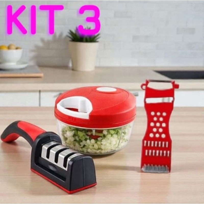 KIT cozinha Processador Manua +Afiador de Faca +Ralador Multifuncional ...