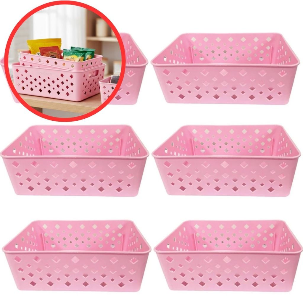 Kit 6 Cestos Multiuso Organizador Premium Rosa 123Organizei