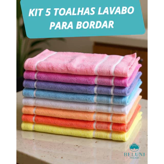 Kit 5pçs Toalha Lavabo Artesanato Para Bordar Ponto Cruz - 28x48cm Academia Escolar