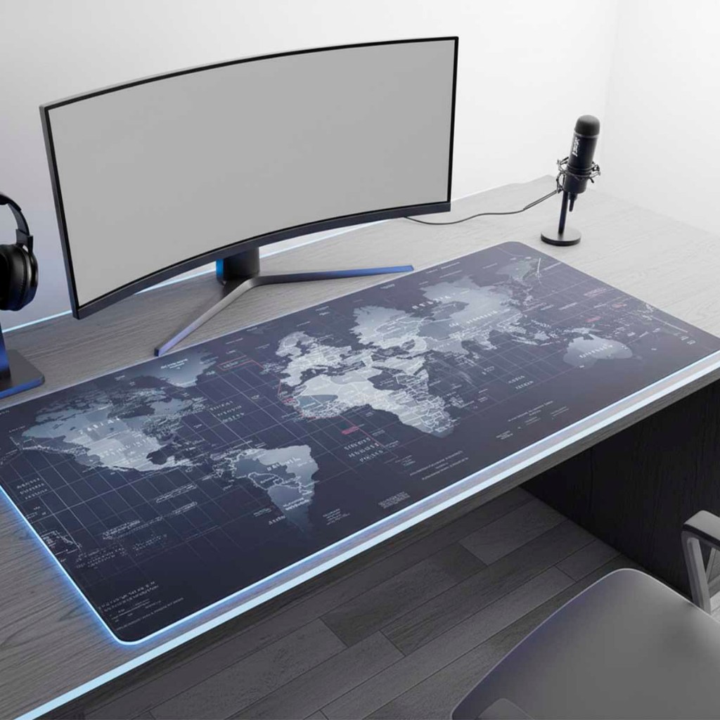 Mousepad Gamer Profissional 90x40 Desk Pad Mapa Mundi Azul Azul Mapa ...