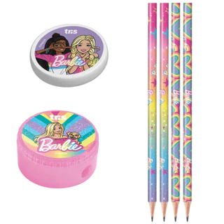 Kit escolar Barbie Apontador + Borracha + 4 lápis de escrever 2B - Matel | TRIS | Barbie O filme.