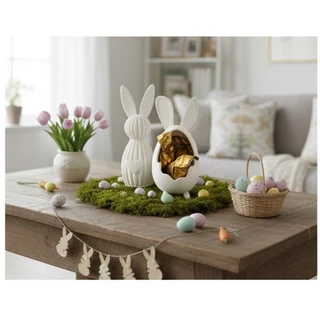 🐰 Kit Páscoa Decorativo | Coelho Minimalista Branco + Ovo Porta Chocolate Surpresa | Porta Bombom | Porta Ovos Páscoa