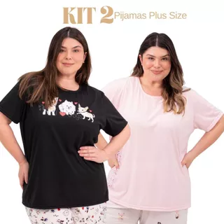 Kit 2 Pijamas Femininos Plus Size de Verão Leves Macios Confortáveis Dormir G1 ao G3 em Oferta na Shopee