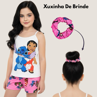 Pijama Infantil Feminino Baby Doll  Alcinha Estampa Stitch Xuxinha Do Stitch em Oferta na Shopee