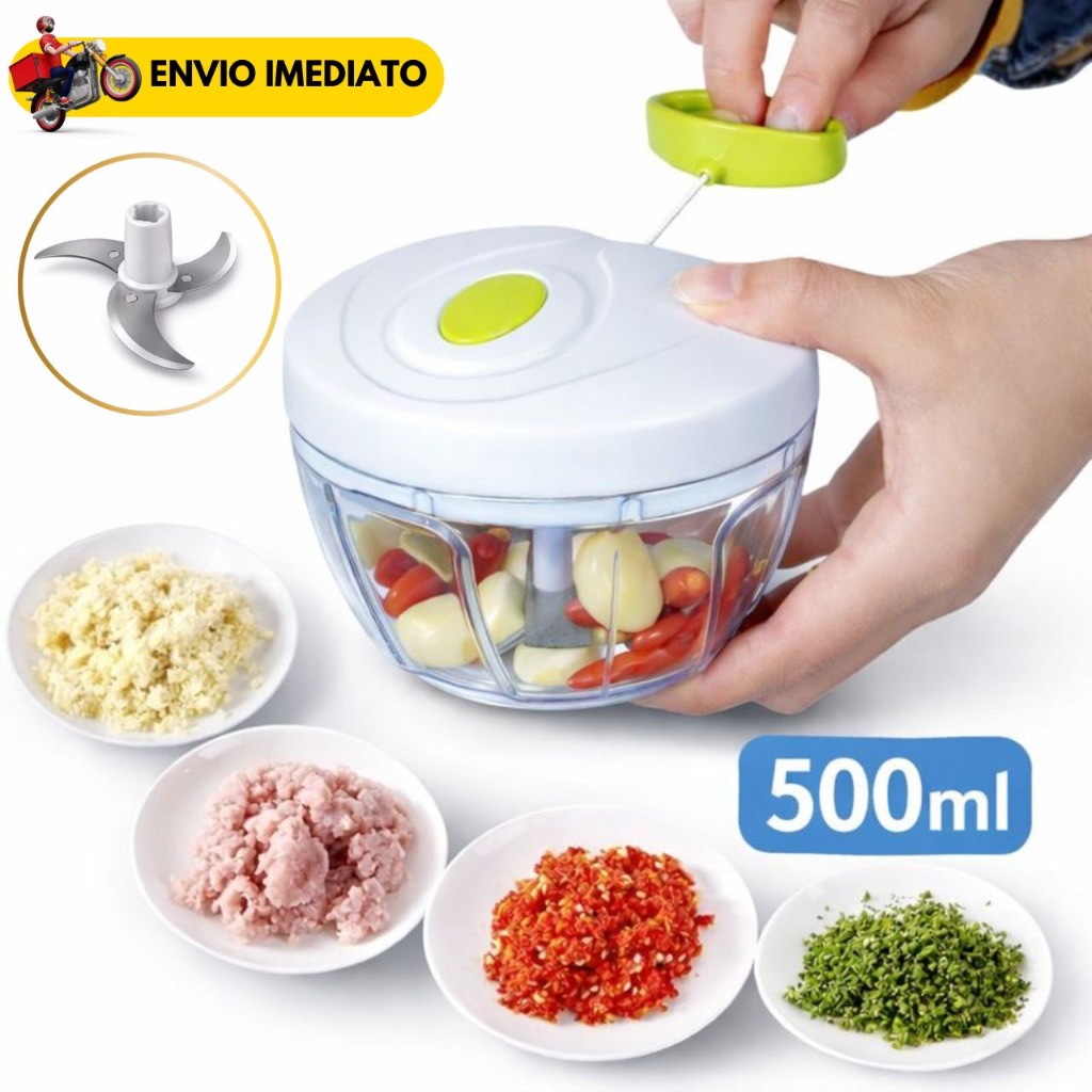 Mini Processador Manual 500ml 3 Lâminas Triturador Alimentos