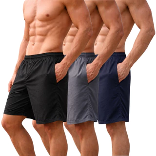 Kit 3 Bermudas Masculina Tactel Esportiva Academia Praia com Bolso e Elástico na Cintura