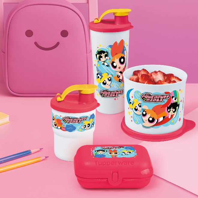 KIT COPO 470ML OU 225ML + REDONDINHA 500ML + TUPPER SNACK THE POWERPUFF ...