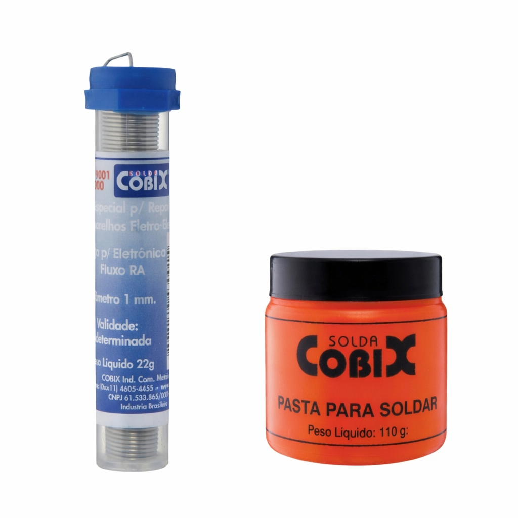 Kit Tubo Solda Estanho 22g Com Fluxo + Pasta Para Soldar 110g - Cobix