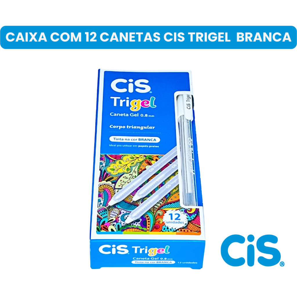 Caneta Gel CIS Trigel Tinta Branca 0.8mm | Caixa com 12 Unidades ...