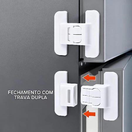 KIT 4 Trava de Segurança Infantil Multiuso Adesiva Fechadura para Geladeira Portas Armário Gaveta