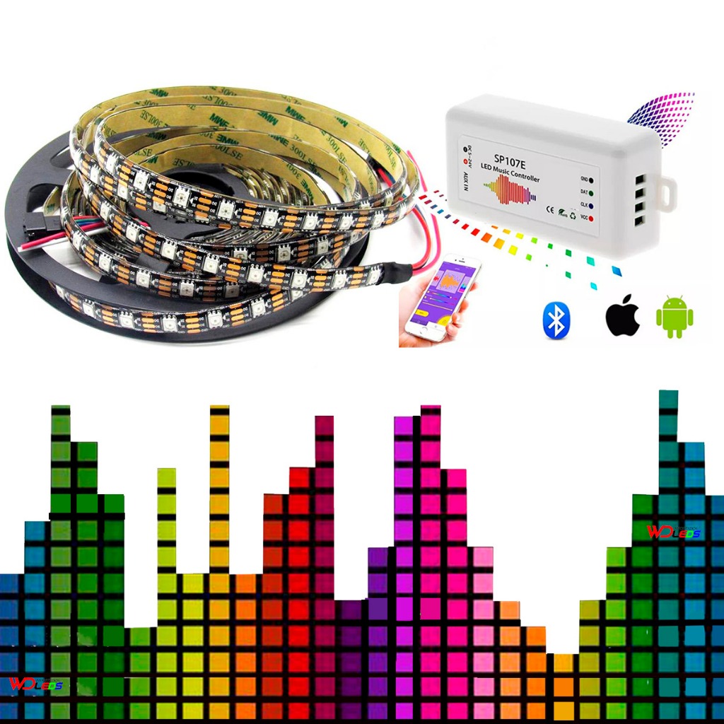 Kit led Vu som automotivo Fita Ws2815 300 leds ip65 + Central vu Sp107E ...
