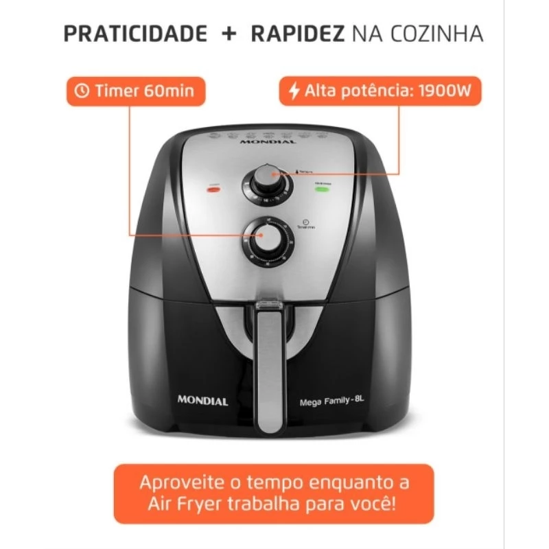 Fritadeira Sem Óleo Air Fryer 110v 8L Mondial 1900W AFN 80 BI